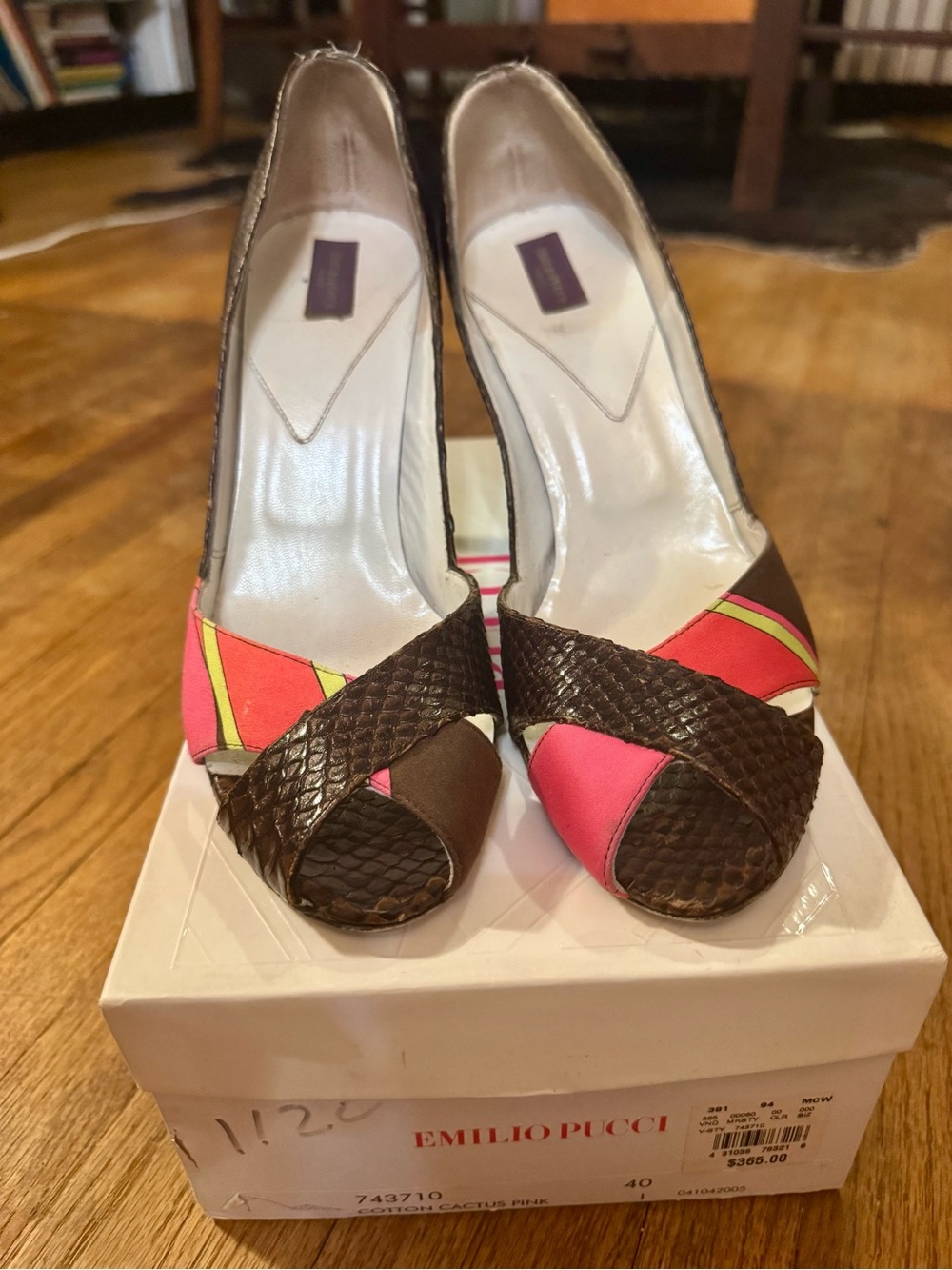 Emilio Pucci Pink and Brown Peep-Toe Heels - 40